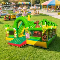 Structure gonflable commerciale certifiée CE en PVC de 0,55 mm, thème animaux de la jungle, avec toboggan, pour location professionnelle