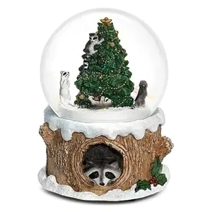 Prezzo di fabbrica della cina a buon mercato all'ingrosso Snow Globe Raccoon Climbing in Tree Resin Christmas Ball Glass