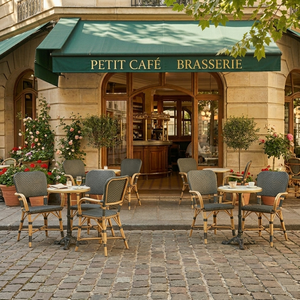 Chaise et banc <span class=keywords><strong>de</strong></span> terrasse en rotin tressé PE pour bistro français, cadre en rotin naturel, assise romantique pour jardin, idéal pour terrasse <span class=keywords><strong>de</strong></span> café parisien - Product Image 2