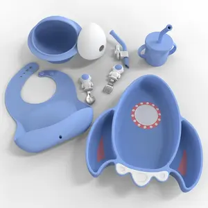 Platos de silicona para niños pequeños, vajilla de grado alimenticio, cuchara, sin Bpa, cuenco, Mantel Individual para comedor, juego de alimentación para bebés