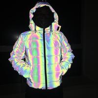 Manteau d'hiver matelassé coupe-vent à capuche avec logo avant en polyester/coton, épais et chaud, pour hommes et femmes, réfléchissant et lumineux, collection 2025