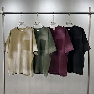 เสื้อยืดแขนสั้นผู้ชาย ผ้าโพลีเอสเตอร์/คอตตอน ทอลายวาฟเฟิล ทรงวินเทจ ขอบดิบ ไม่ผ่านการซัก - Product Image 1