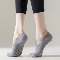 Calcetines de Algodón con Agarre Antideslizante, Diseño de Ballet, con Tiras Cruzadas, para Pilates, Yoga, Barre y Danza, para Mujer
