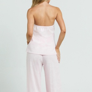 ชุดเซ็ตสองชิ้นสำหรับผู้หญิง เสื้อกล้ามลำลองแบบไม่มีแขน กางเกงลำลองระบายขอบ - Product Image 2