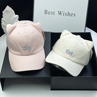 Gorra de Béisbol Estilo Japonés con Orejas de Gato, Bordado de Letras de Gato, Corona Suave Ajustable, Gorra Dulce y Versátil para Mujer, para Primavera y Otoño