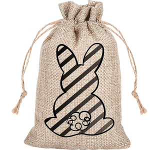 Children's Eco-Friendly Jute <b>Easter</b> Bunny Drawstring Pocket Pouches Happy <b>Easter</b> Party Candy <b>Box</b> Burlap Crafts - Product Image 2