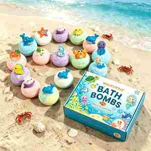 Set de 12 Bombas de Baño con Forma de Animales Marinos para Niños y Niñas, Bolas de Baño Efervescentes con Aroma Natural y Mini Figuras de Animales Marinos - Product Image 5