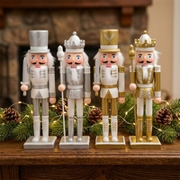 Figurine Casse-Noisette en Bois Noël 2026 Or Argent 30cm Moderne Minimaliste Sculptée Ornement de Bureau Cadeau de Fêtes