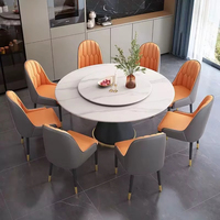 Nordic White Rock Slab Esstisch Set für Esszimmer Tisch mit Plattenspieler Restaurant Runde Tisch Stühle für Hotel