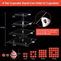 Tour à cupcakes en acrylique à 4 niveaux, écologique et durable, avec lumières LED rechargeables, pour desserts et pâtisseries, idéale pour les remises de diplômes - Vente en gros usine