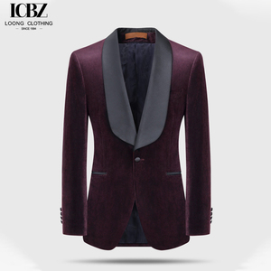 Ensemble de costume de luxe pour homme en velours bordeaux, coupe ajustée, revers châle <span class=keywords><strong>noir</strong></span>, 1 bouton, pour marié, mariage, bal de promo et gala - Product Image 4