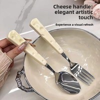 Ensemble de couverts créatifs en acier inoxydable avec manche en forme de fromage, 3 pièces, avec boîte cadeau pour mariage
