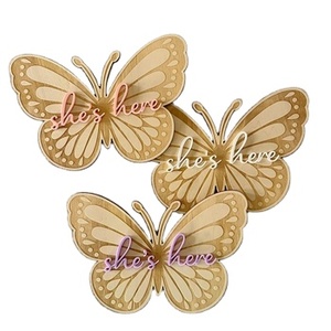 Panneau d'annonce de <span class=keywords><strong>naissance</strong></span> <span class=keywords><strong>personnalisé</strong></span> en forme de papillon, en bois 3D, avec inscription « Bonjour le monde », informations sur la <span class=keywords><strong>naissance</strong></span>, tableau statistique - Product Image 1