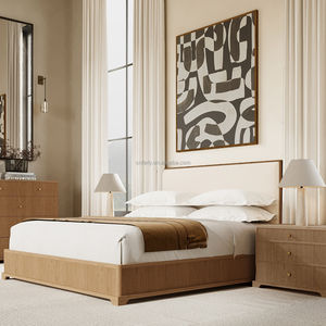 Новое поступление, роскошная современная мебель для дома, деревянная кровать из массива дуба с панельной платформой, кровать из цельного дерева - Product Image 1