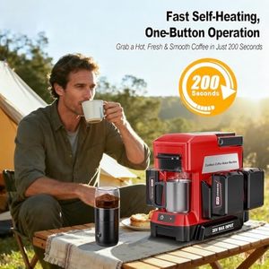 Cafetera Portátil Inalámbrica para Milwaukee, Compatible con Batería de 18V, con Molinillo Eléctrico, Construcción de Plástico Rojo y Metal - Product Image 3