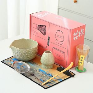 7 Pcs Matcha Set Ceramic Bowl Bamboo Whisk Powder Scoop Fine Mesh Strainer Tea Towel Essential Matcha Kit With <b>Gift</b> <b>Box</b> - Product Image 2