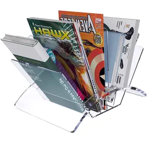 Şeffaf akrilik masaüstü dergi raf dosya depolama organizatör raf kitap dergileri için yayınları bağlayıcı zarflar