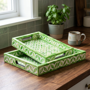 Deluxe Breakfast Lunch Dinner Display Trays Nesting Set Picnic Points <b>Table</b> Decorative Eco Friendly Handmade Bone Inlay Polished - Product Image 1