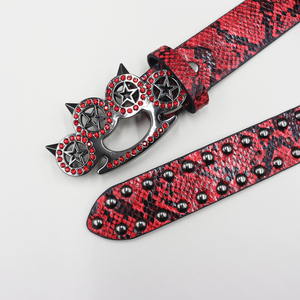 Cinturón vaquero con hebilla de pata de gato y remaches metálicos, cinturón de diamantes de imitación Y2K, cinturón de <span class=keywords><strong>hombre</strong></span> de piel de serpiente iridiscente, cinturones punk con remaches para <span class=keywords><strong>hombre</strong></span> - Product Image 6