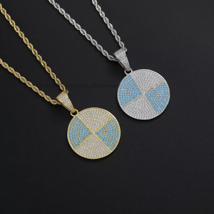 Blue disc pendant, hip hop men's and women's necklaces, <b>copper</b>-encrusted zircon color matching pendant. - Product Image 3