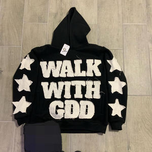 Sweat-shirt à capuche court et ample pour homme, double épaisseur, personnalisé, effet vieilli, broderie appliquée, peinture en aérosol - Product Image 6