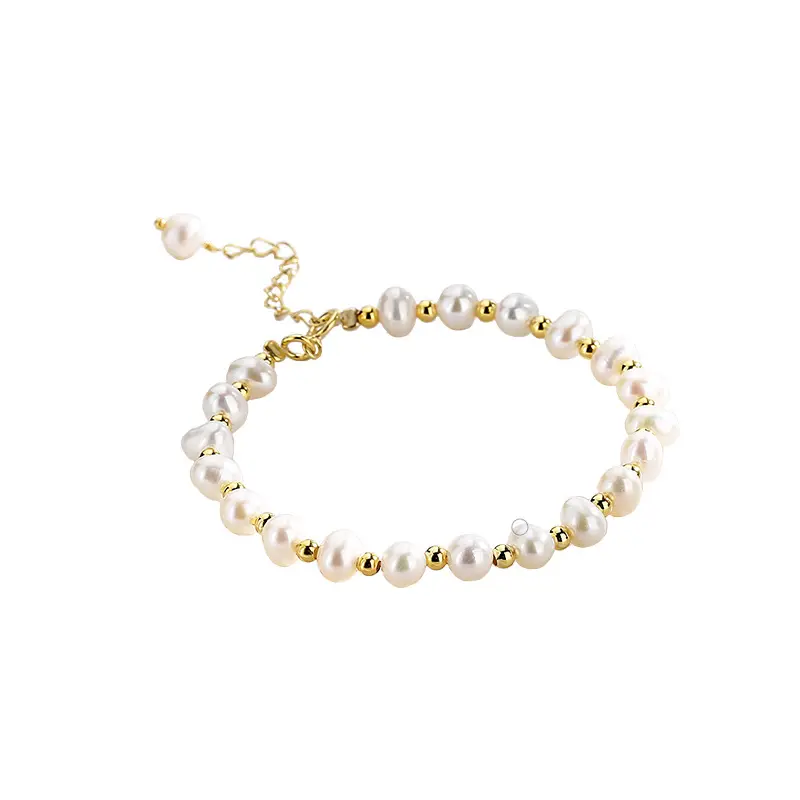 2023 Customizable Adjustable 925 Silver Women Freshwater Natural Baroque Pearl Gold Bracelet