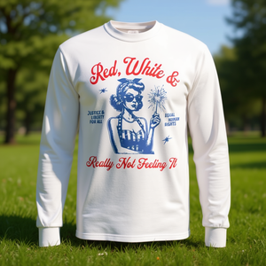 Camiseta de manga larga roja, blanca y con la frase 'Really Not Feeling It' - Product Image 3