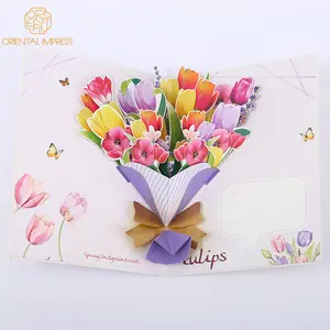 종이 3D 팝업 튤립 꽃다발 꽃 시즌 인사말 카드