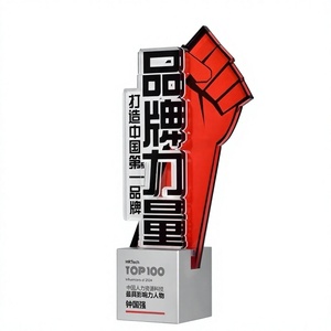 Custom Acrylic Award <b>Trophy</b> - Transparent Recognition & Appreciation <b>Plaque</b> with Wood Base for Corporate Events & Advertising - Product Image 1