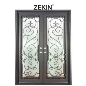 Meilleure vente porte en fer simulée entrée avant double porte haute sécurité anti-ouragan arc haut portes en fer fantaisie - Product Image 5