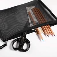Sacs de rangement de voyage pour maquillage et cosmétiques en maille noire, écologiques, portables et durables, avec pochette zippée et trousse à crayons Gelory