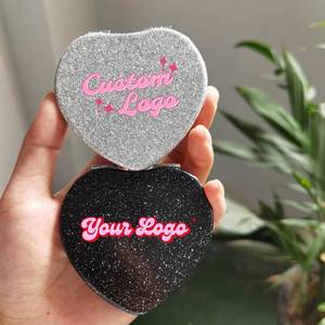 Espejo de Maquillaje con Forma de Corazón Negro, Espejo de Corazón Plateado Hecho a Mano, Espejo de Marca Privada, Espejos Mini Plegables de Doble Cara - Product Image 1