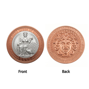 Moneda de desafío <span class=keywords><strong>Hera</strong></span> Queen de 1 oz, cobre puro .999, aspecto bimetálico, símbolo de protección Medusa, temática animal, arte con impresión UV, regalo - Product Image 1