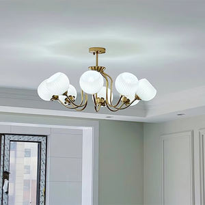 Lámpara de techo con diseño de <span class=keywords><strong>estambre</strong></span> de hierro para el hogar, candelabro moderno de cobre y vidrio blanco para dormitorio y sala de estar - Product Image 2