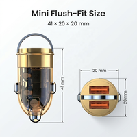 Chargeur de voiture USB-A double 130W (100W + 30W) avec anneau de traction dissimulé et boîtier transparent, charge rapide et sûre, certifié FCC, OEM ODM