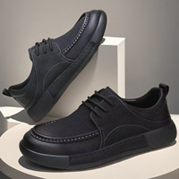 Chaussures basses décontractées en maille à lacets pour hommes noires, chaussures en cuir quatre saisons, chaussures de marche tendance à semelle épaisse