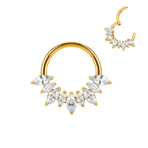 <span class=keywords><strong>Anello</strong></span> Segmentato con Cerniera in Titanio GZN <span class=keywords><strong>per</strong></span> Piercing Corporeo con 9 Zirconi Cubici a Taglio Marquise Incastonati, <span class=keywords><strong>Anello</strong></span> <span class=keywords><strong>per</strong></span> Naso e Orecchio <span class=keywords><strong>Helix</strong></span> <span class=keywords><strong>per</strong></span> Uomo e Donna - Product Image 4