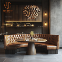 Luxus Restaurant Sofa Set Halbrunde Leder kabine Sitz gelegenheiten und runde Holztisch Gewerbe möbel für Cafe