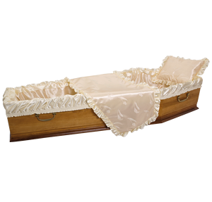 XF054 Doublure de <span class=keywords><strong>cercueil</strong></span> <span class=keywords><strong>en</strong></span> satin de style français personnalisée, intérieur de <span class=keywords><strong>cercueil</strong></span> funéraire avec couverture et oreiller, doublure funéraire à volants - Product Image 1