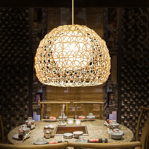 Lámpara colgante de ratán redonda E27 con bombilla LED de un solo cabezal para restaurante, balcón, iluminación cálida moderna y minimalista - Product Image 3