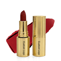 Rouges à lèvres mats longue tenue aux couleurs OEM avec emballage en tube doré, tube vegan, imperméable, marque privée, rouge à lèvres crème non collant