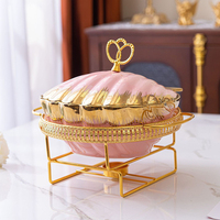 Nouvelle vaisselle de table pour la maison, plat à chafing en forme de coquille, 2L, plat en céramique de luxe, réchaud à nourriture avec support doré