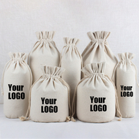 Sac d'emballage en toile de coton et lin naturel à fond rond avec cordon de serrage et poche, pour riz et bonbons, avec logo personnalisé imprimé