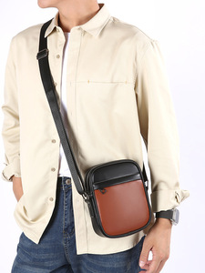 Bolso Bandolera de Cuero para Hombre, Moderno, al por Mayor, con Cierre de Cremallera, Estilo Mensajero, Color Marrón y Negro, para Uso Diario en Todas las Estaciones - Product Image 1