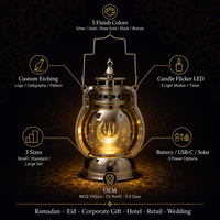 Lanterne LED Ramadan avec logo gravé personnalisé, bougie scintillante en métal, piles USB, 3 tailles, coffret cadeau, Eid, islamique, OEM, vente en gros