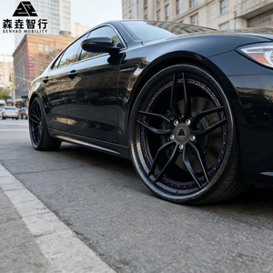 Ruedas SenYao <span class=keywords><strong>de</strong></span> 2 piezas forjadas en 6061-T6, color negro mate con borde <span class=keywords><strong>de</strong></span> fibra <span class=keywords><strong>de</strong></span> carbono y tornillos morados para SUVs <span class=keywords><strong>de</strong></span> lujo, tamaño personalizado, PCD y offset. - Product Image 4