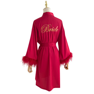 Women's Plus Size Lingerie Robe Transparant Feather Robe Mesh Sheer Tulle Long Sleeve Lace Nachtkleding Kimono Badjas met Ruche Feather Trim,1,M