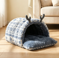 Lit pour chat douillet en forme de grotte, maison pour animaux de compagnie fermée et chaude pour l'hiver, coussin amovible et lavable pour petits chiens et chats