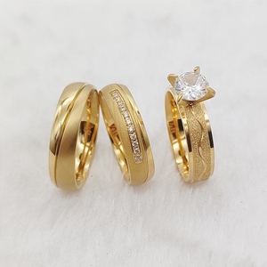 Bijoux en acier inoxydable plaqué <span class=keywords><strong>or</strong></span> 14 carats Engagement <span class=keywords><strong>Alliance</strong></span> Cz Diamond 3pcs Bagues de fiançailles de mariage eheringe - Product Image 3