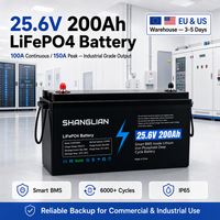 Batterie LiFePO4 25,6 V 200 Ah pour tricycle électrique, vélo électrique, lithium 5120 Wh, cycle profond avec BMS pour kit de conversion de scooter électrique